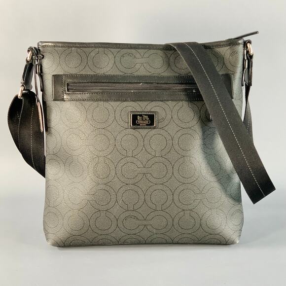 COACH One Size Grey Black Logo Coated Canvas Crossbody Bag - Picture 1 of 11